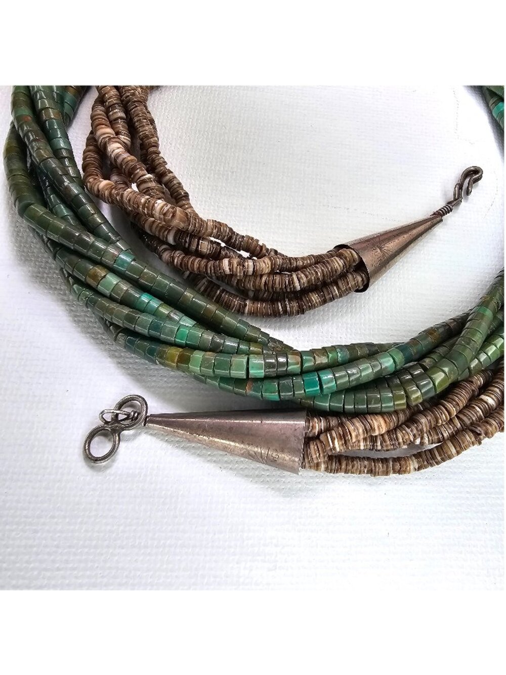 Vintage Green Turquoise Heishi Multi Strand Southwestern Opera Necklace 32"